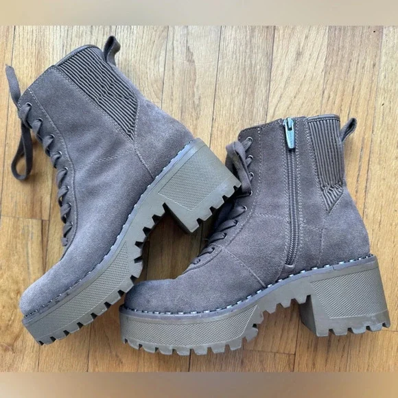 Vince Camuto Suede Heeled Combat Boots - Picture 2 of 9